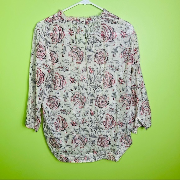 Madewell-Cream Floral Silver Threaded Print Boho Bohemian Top size L - Picture 5 of 6